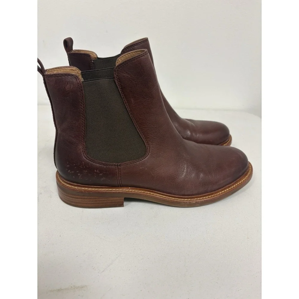 Sofft Brown Leather Pamela Chelsea Ankle Boot Slip On Block Round Toe 9.5M